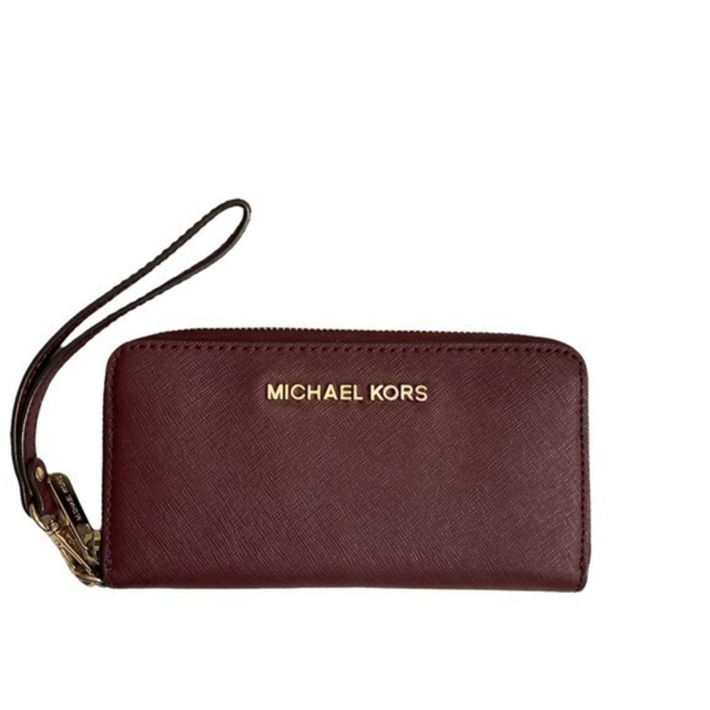 Michael kors burgandy red zipper wristlet wallet clutch